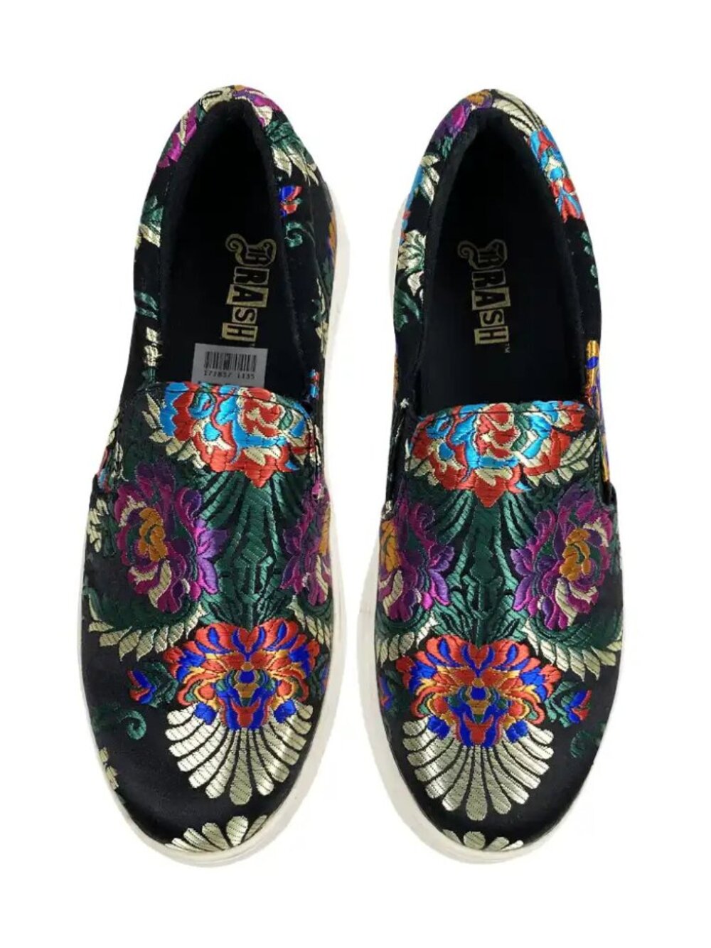 Brash Black Floral Slip-On Shoes Women's Size 5.5